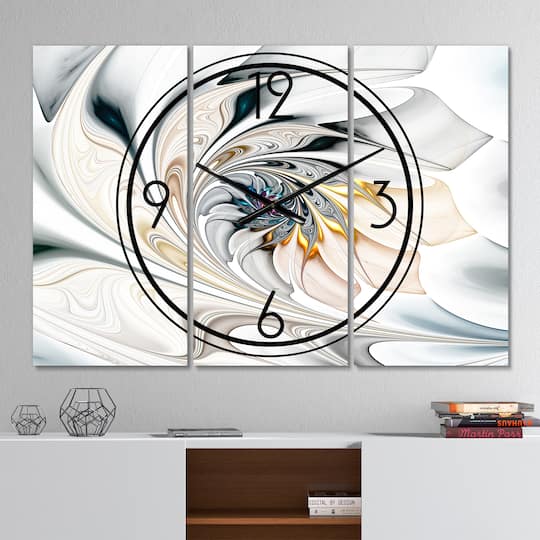 Designart White Stained Glass Floral Art Modern Multipanel Wall Clock